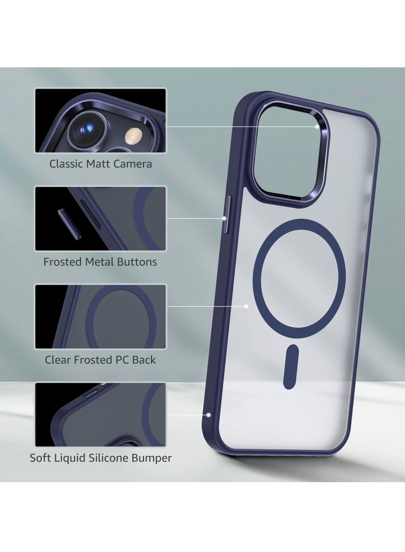 Captaintech Case for iPhone 15 Pro Max Compatible with Magsafe Magnetic Shockproof Protective Case with Metal Buttons Lens Frame Ultra Thin and Light Bare Machine Feel Titanium Blue - Image 3