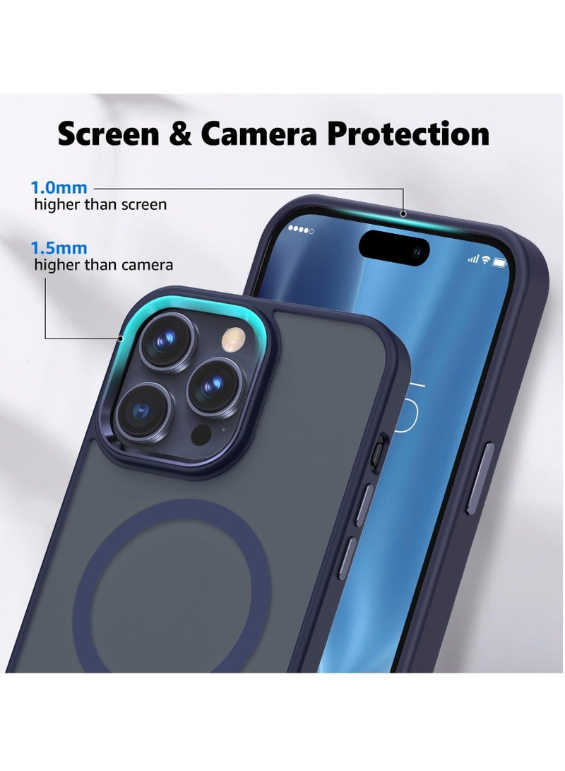 Captaintech Case for iPhone 15 Pro Max Compatible with Magsafe Magnetic Shockproof Protective Case with Metal Buttons Lens Frame Ultra Thin and Light Bare Machine Feel Titanium Blue - Image 2