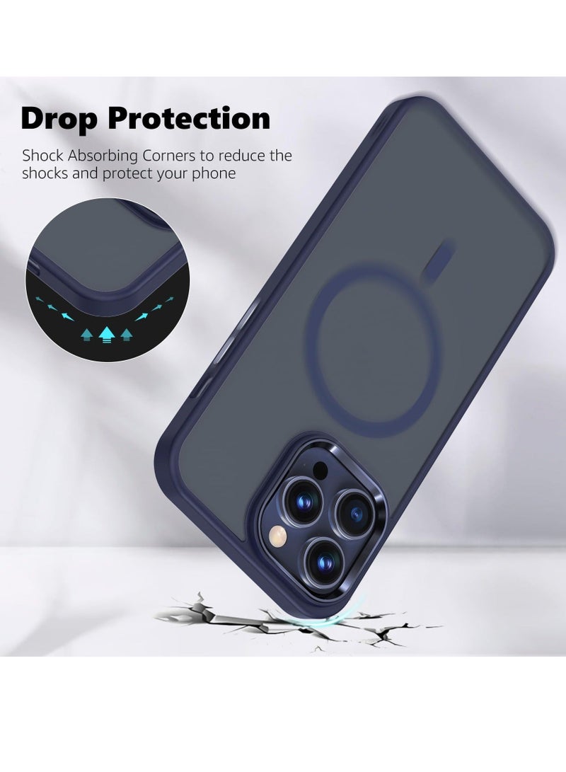 Captaintech Case for iPhone 15 Pro Max Compatible with Magsafe Magnetic Shockproof Protective Case with Metal Buttons Lens Frame Ultra Thin and Light Bare Machine Feel Titanium Blue - Image 5