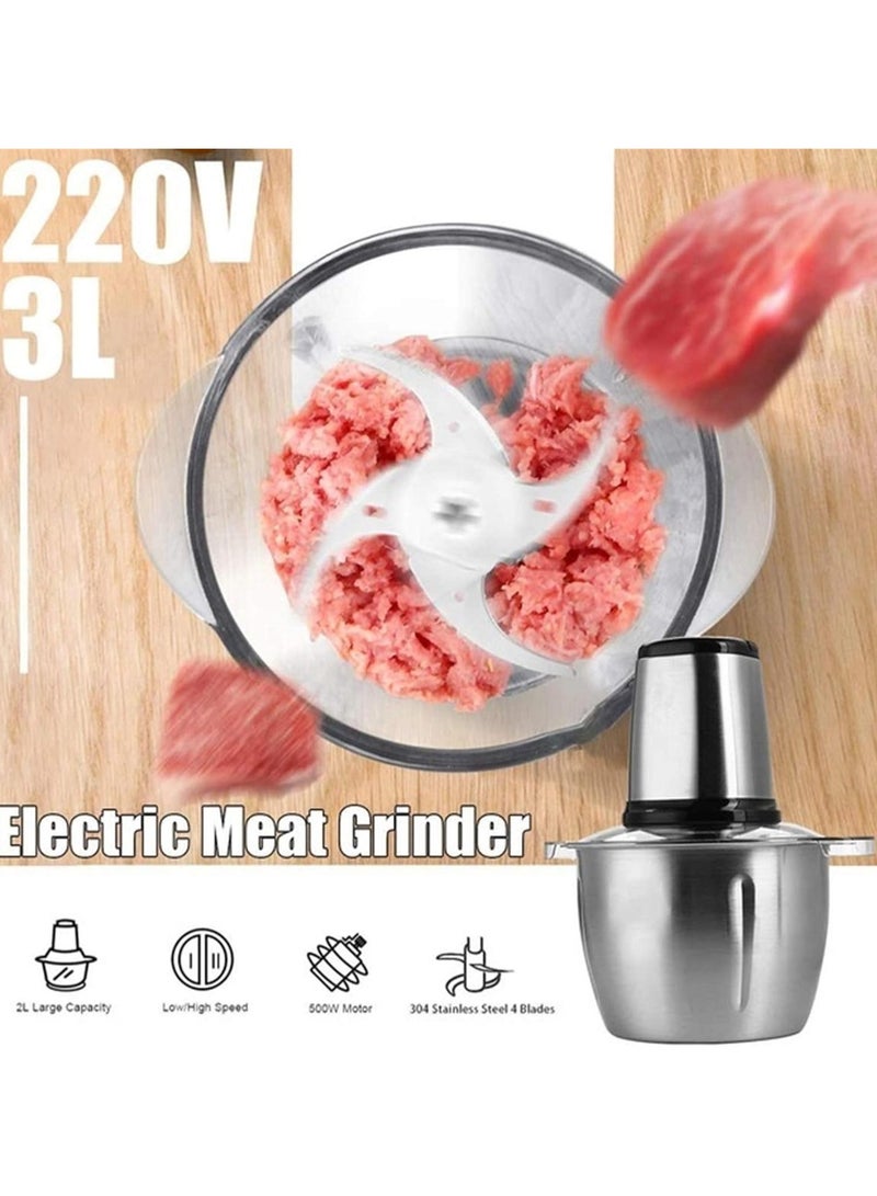 DubaiGallery Food Blender & Meat Mincer | Meat Grinder | Premium Stainless Meat Grinder & Food Processor - 300W Power, 3L Capacity, 4 Blades | Multifunctional Chopper | Chopper For Vegetables, Fruits and Nuts - Image 2