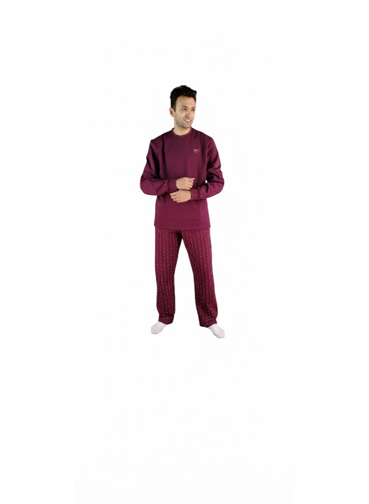 Jet Men Winter Pajama Set Long Sleeve & Printed Bottom-Burgundy - Image 1