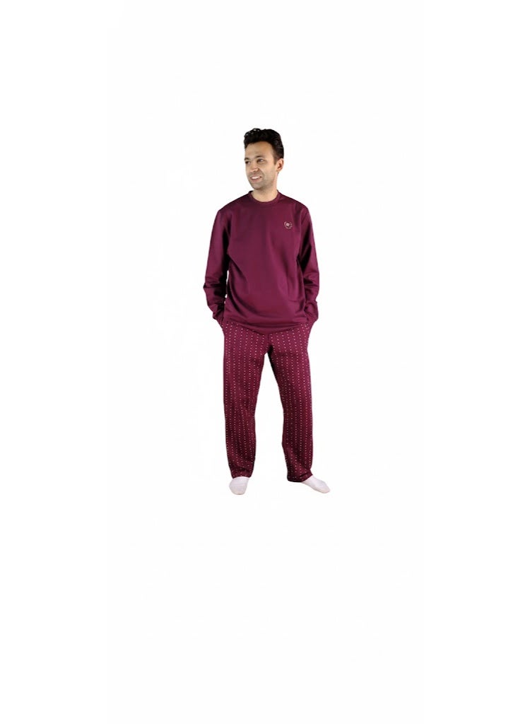 Jet Men Winter Pajama Set Long Sleeve & Printed Bottom-Burgundy - Image 2