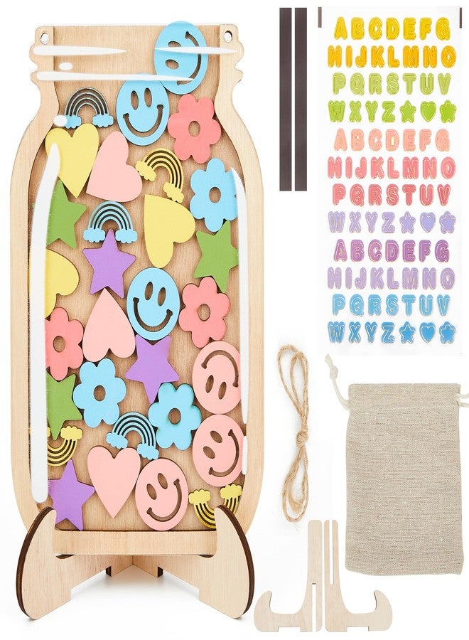 Amviner Magnetic Reward Jar for Kids, Wooden Smile Face Star Reward System with Colorful Letter Stickers, for Toddler Classroom Behavior Potty Training Home Chore Chart - Image 1