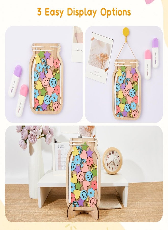 Amviner Magnetic Reward Jar for Kids, Wooden Smile Face Star Reward System with Colorful Letter Stickers, for Toddler Classroom Behavior Potty Training Home Chore Chart - Image 3