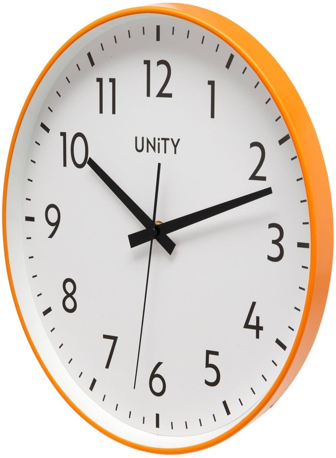 Unity Wall Clock, Fradley, Silent Sweep, Modern, Orange, 30cm / 12-inch - Image 1