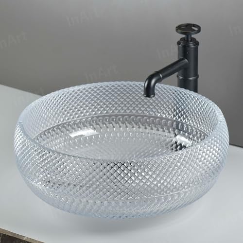 InArt Modular Vanity Crystal Glass Wash Basin - Luxury Green, Clear Table Top & Counter Top Basin, 42 x 42 x 18 cm, for Bathroom & Living Rooms (Clear 2) - Image 1