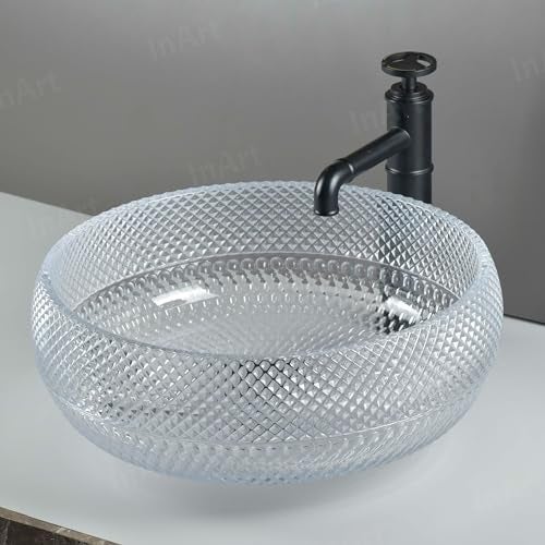InArt Modular Vanity Crystal Glass Wash Basin - Luxury Green, Clear Table Top & Counter Top Basin, 42 x 42 x 18 cm, for Bathroom & Living Rooms (Clear 2) - Image 3