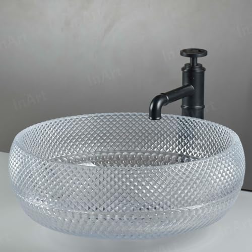 InArt Modular Vanity Crystal Glass Wash Basin - Luxury Green, Clear Table Top & Counter Top Basin, 42 x 42 x 18 cm, for Bathroom & Living Rooms (Clear 2) - Image 5
