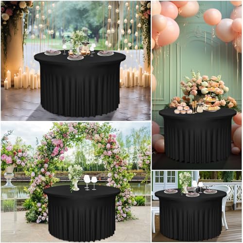 Yoquare 2 Pack 48" Diameter x 30" Height Black Table Skirt | Fits 4FT Round Tables |Polyester Spandex Round Table Cloths with Skirt|Stain 、Wrinkle Resistant、 for Wedding,Party,Dining,Banquet - Image 5