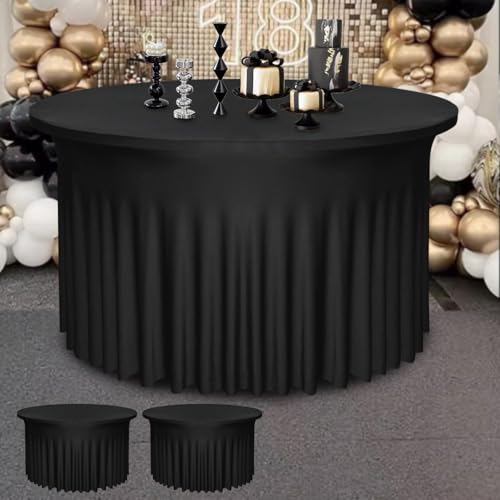 Yoquare 2 Pack 48" Diameter x 30" Height Black Table Skirt | Fits 4FT Round Tables |Polyester Spandex Round Table Cloths with Skirt|Stain 、Wrinkle Resistant、 for Wedding,Party,Dining,Banquet - Image 1