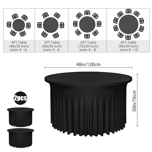 Yoquare 2 Pack 48" Diameter x 30" Height Black Table Skirt | Fits 4FT Round Tables |Polyester Spandex Round Table Cloths with Skirt|Stain 、Wrinkle Resistant、 for Wedding,Party,Dining,Banquet - Image 2