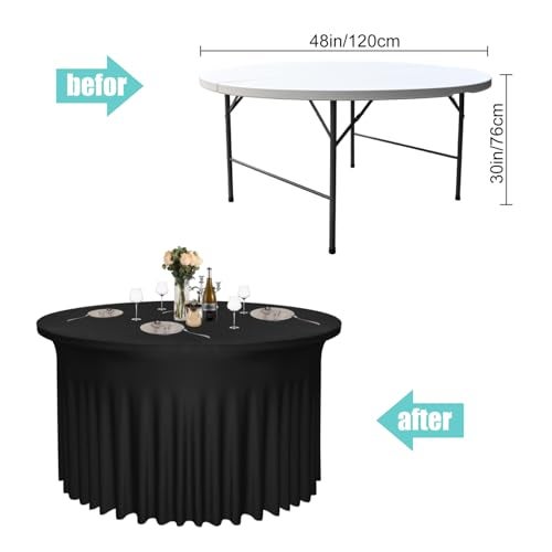 Yoquare 2 Pack 48" Diameter x 30" Height Black Table Skirt | Fits 4FT Round Tables |Polyester Spandex Round Table Cloths with Skirt|Stain 、Wrinkle Resistant、 for Wedding,Party,Dining,Banquet - Image 3
