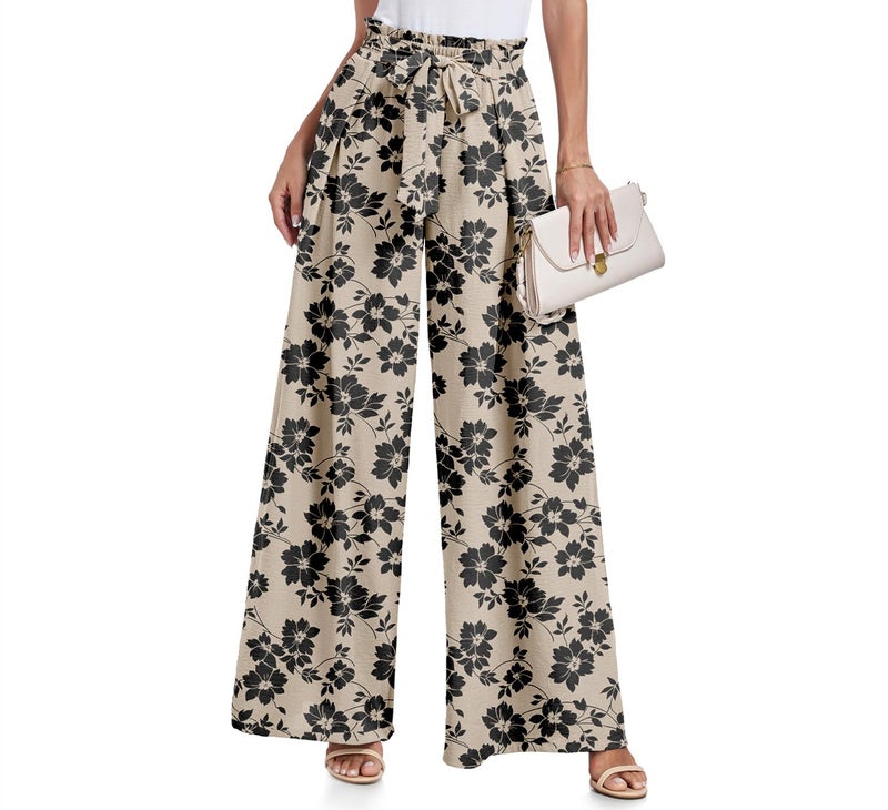 Lepunuo Women's Floral Casual Loose Wide Leg Pants Comfy High Waisted Lounge Pants - Image 1