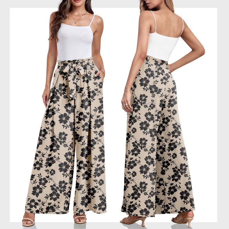Lepunuo Women's Floral Casual Loose Wide Leg Pants Comfy High Waisted Lounge Pants - Image 5