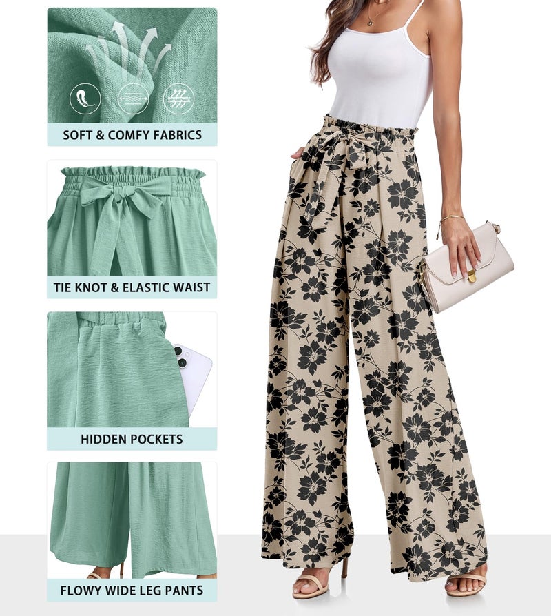 Lepunuo Women's Floral Casual Loose Wide Leg Pants Comfy High Waisted Lounge Pants - Image 3