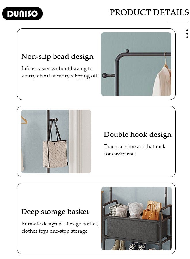 DUNISO Clothes Rack, Clothing Garment Rack Metal Hanging Clothes 2-Tier Storage Shelf for Boxes Shoes Boots Commercial Grade Multi-Purpose Entryway Shelving Unit for Home Office Bedroom - Image 3