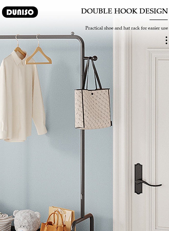 DUNISO Clothes Rack, Clothing Garment Rack Metal Hanging Clothes 2-Tier Storage Shelf for Boxes Shoes Boots Commercial Grade Multi-Purpose Entryway Shelving Unit for Home Office Bedroom - Image 5