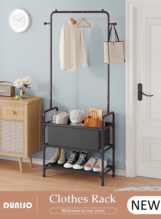 DUNISO Clothes Rack, Clothing Garment Rack Metal Hanging Clothes 2-Tier Storage Shelf for Boxes Shoes Boots Commercial Grade Multi-Purpose Entryway Shelving Unit for Home Office Bedroom - Image 1