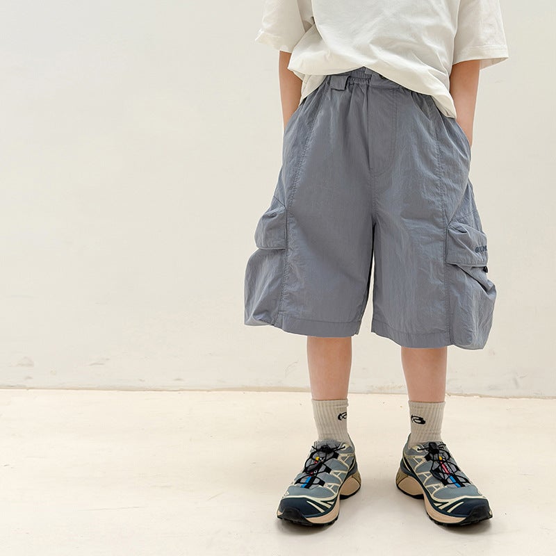 Summer Essential! Quick-Dry and Refreshing~ Trendy Korean-Style Pocket Cargo Shorts for Older Kids, Loose and Durable Shorts - Image 1