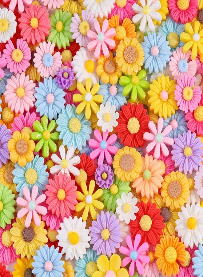 Glitzest 100Pcs Mixed Colors Daisy Slime Charms Assorted Cute Embellishments, Kawaii Accessories,Flatback Resin Ornament for Phone Junk Cases,Crafting Scrapbooking & DIY Decoration - Image 1