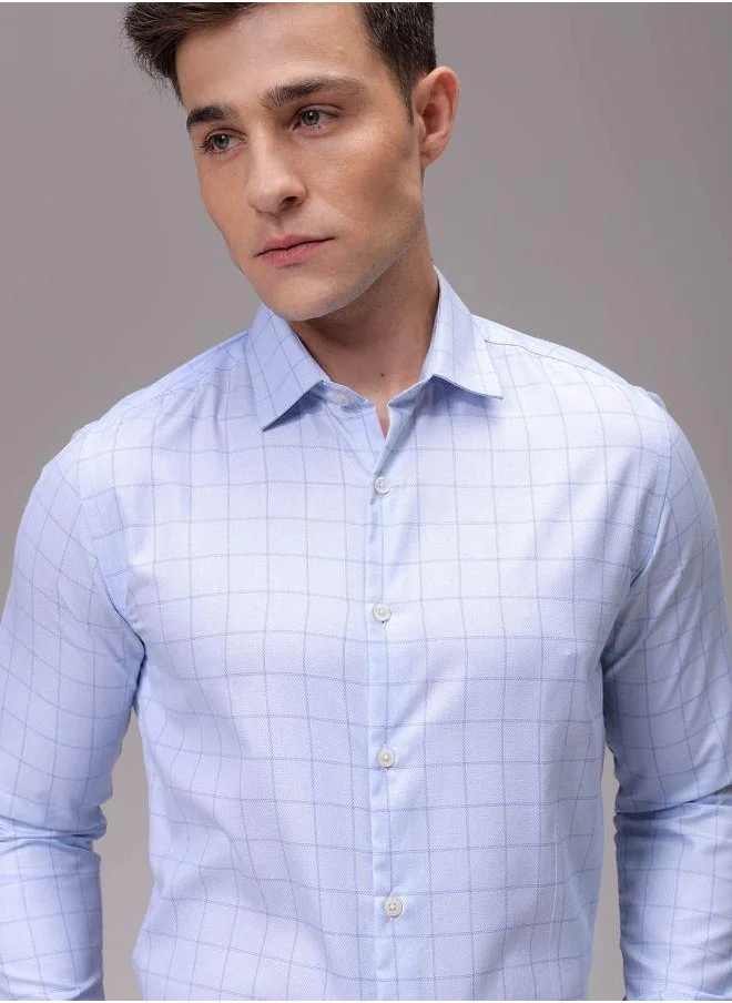 شركة المرآب الهندية Men Slim Fit Checkered Full Sleeves Cutaway Collar Formal Shirt