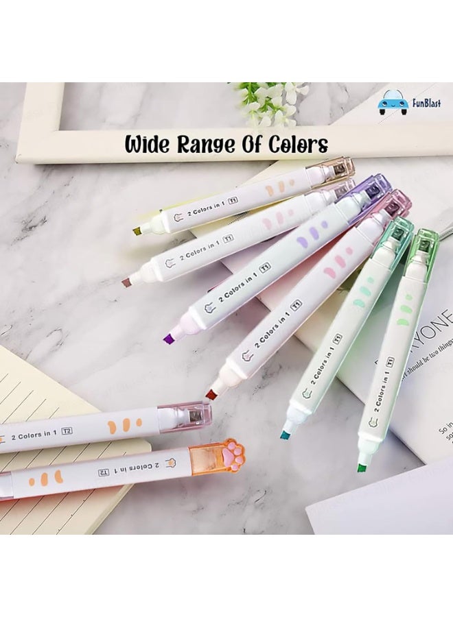 FunBlast Cute Cat Paw Highlighter Pen, 12 Color Highlighters Pens Cute, Dual-side 2 in 1 Color Highlighter Pens Set, Pack of 6 Highlighter Pen, Dual Tip Highlighter - Image 5