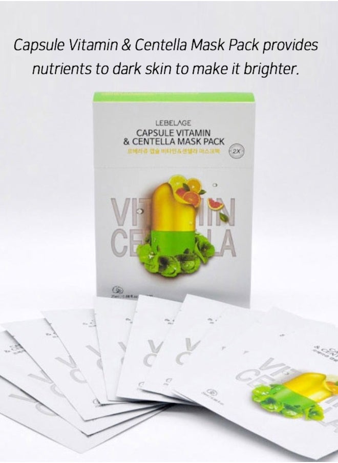 Lebelage Capsule Vitamin and Centella 2X Mask Pack (Pack of 10 Individual Masks), Skin Care Made in Korea  - Image 1