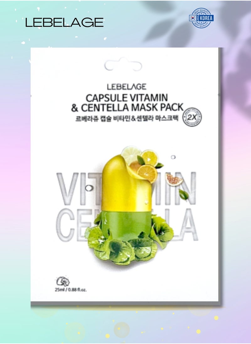 Lebelage Capsule Vitamin and Centella 2X Mask Pack (Pack of 10 Individual Masks), Skin Care Made in Korea  - Image 3