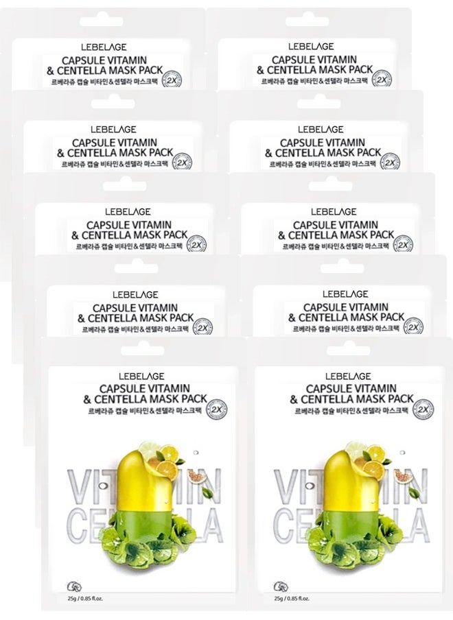 Lebelage Capsule Vitamin and Centella 2X Mask Pack (Pack of 10 Individual Masks), Skin Care Made in Korea  - Image 2