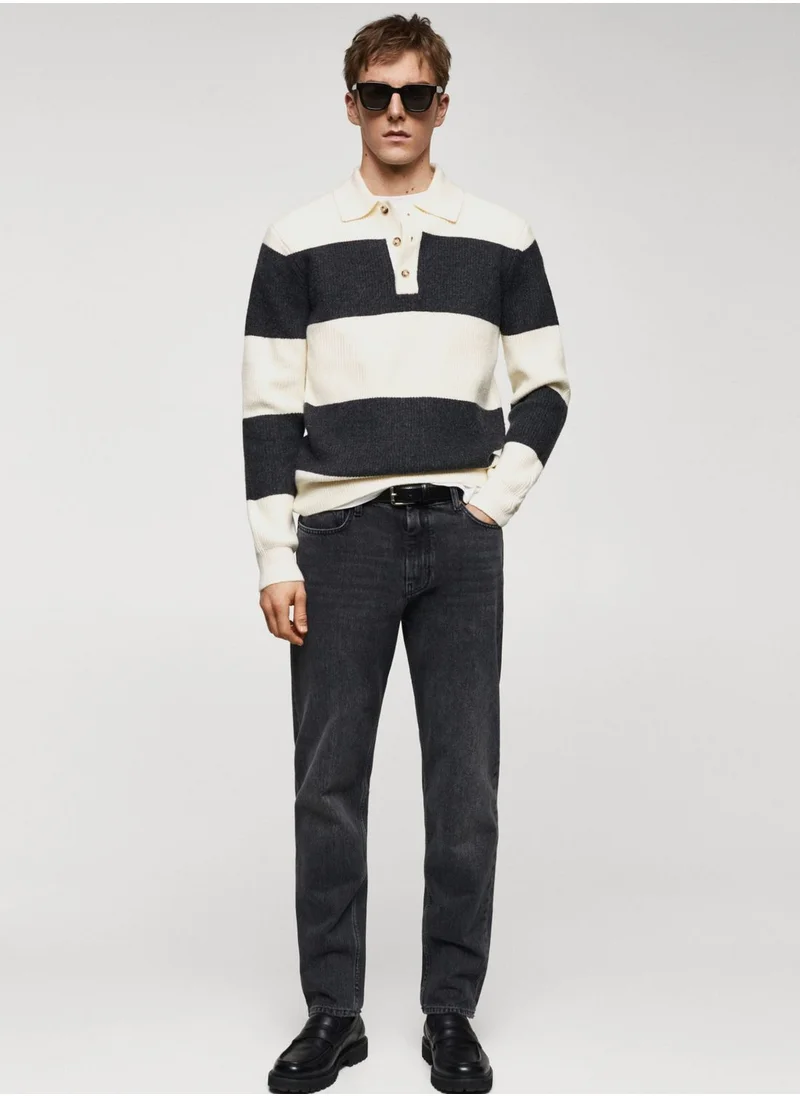 Mango Man Colorblock Kint Polo Shirt