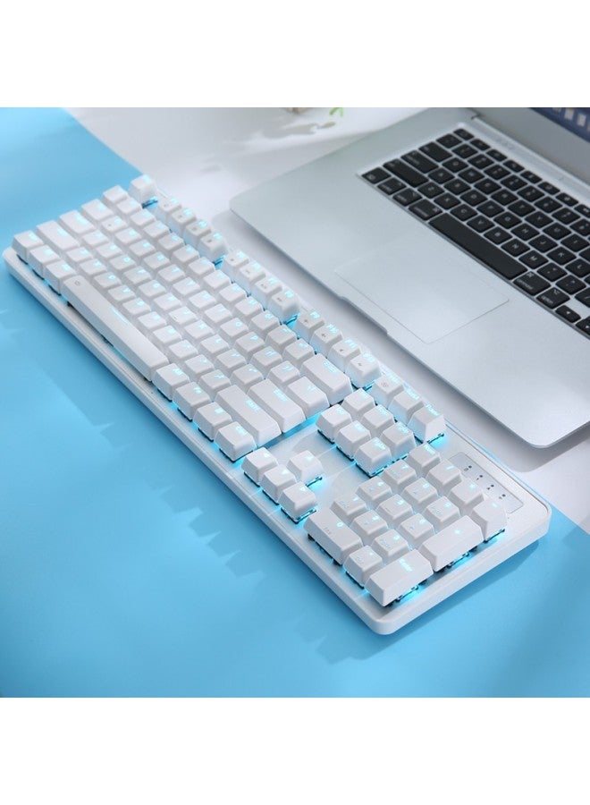 Daryo لوحة مفاتيح داري EK810 مزدوجة الوضع لاسلكية، لوحة مفاتيح ميكانيكية، لوحة مفاتيح للألعاب على اللابتوب، لوحة مفاتيح مكتبية 2.4G مع عمر بطارية طويل، 104 مفاتيح، بيضاء مع مفاتيح زرقاء - Image 4