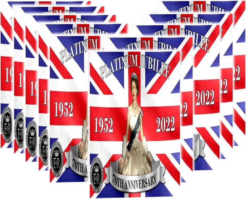 klarako Union Jack Bunting Garden Flag Queens Platinums Jubilee Flag Fabric Bunting Weather Resistant & Double Stitched Jubilee Flags Queens Jubilee 2022 Decorations Yard Flags (10PCS) - Image 1