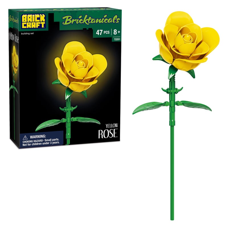 Brickcraft Bricktanicals Yellow Rose Building Set 104 Piece Flower Stem Model Compatible Brick Bouquet Kit for Adults Kids Creative Botanical Construction Toy Gift for Collectors Builders - Image 3