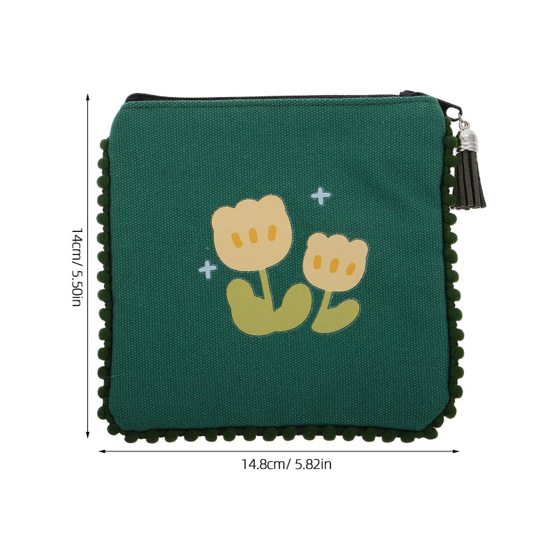 Cute Tassel Purse for Women Small Zippered Pouch for Canvas Mini Wallet for Girls Portable Change Purse for Kids Green - Image 3