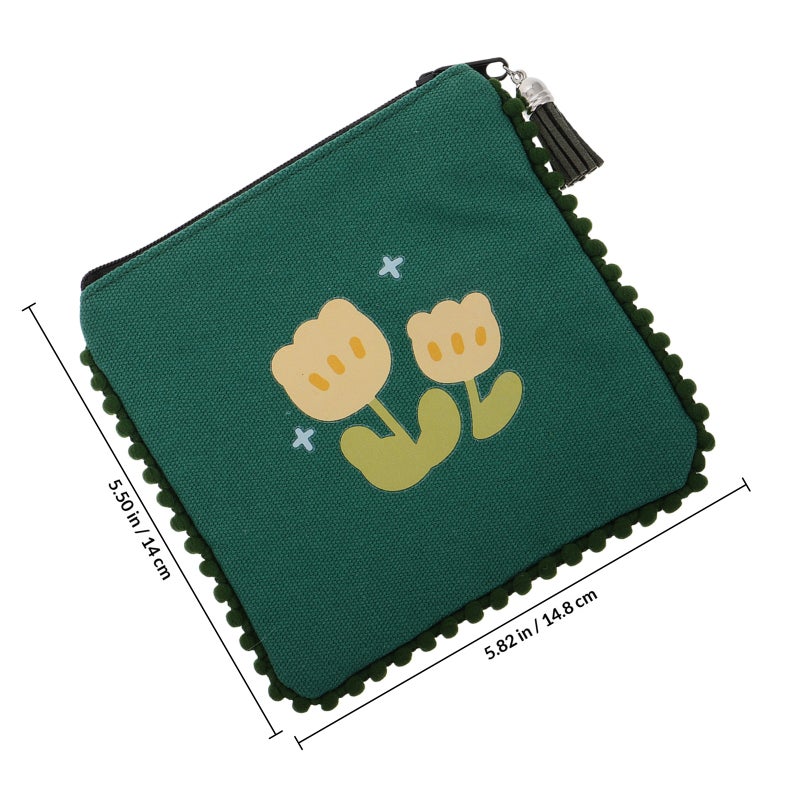 Cute Tassel Purse for Women Small Zippered Pouch for Canvas Mini Wallet for Girls Portable Change Purse for Kids Green - Image 2