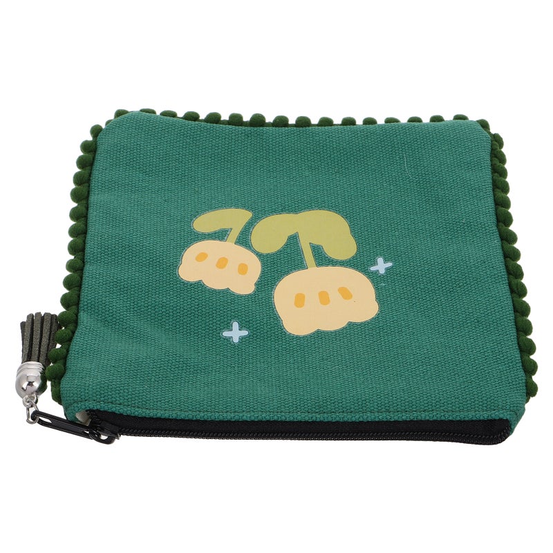 Cute Tassel Purse for Women Small Zippered Pouch for Canvas Mini Wallet for Girls Portable Change Purse for Kids Green - Image 1