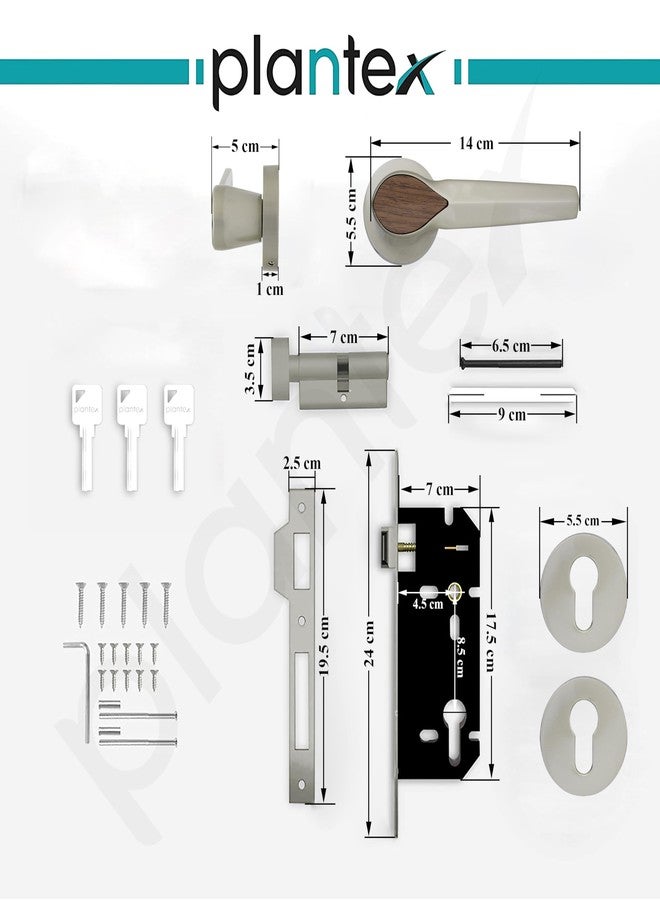 Plantex Heavy Duty Mortise Door Lock/Door Handle Lock/Main Door Handle Set for Home/Office/Door Accessories - (PT-012, Satin & Wood) - Image 3
