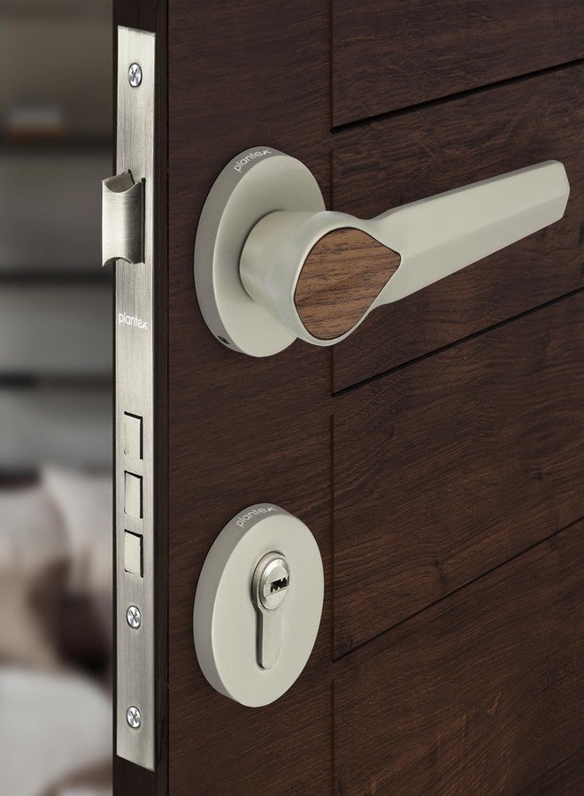 Plantex Heavy Duty Mortise Door Lock/Door Handle Lock/Main Door Handle Set for Home/Office/Door Accessories - (PT-012, Satin & Wood) - Image 1