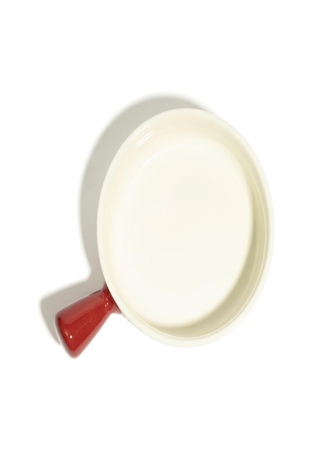 Beyond Homes Handcrafted Ceramic Snack Bowl with Handle, 15.5 cm | Dishwasher & Microwave Safe Bowl for Snacks | Ceramic Serving Bowl for Salads, Noodles, Soup, Curry (Dual Tone-White with Red) - Image 3