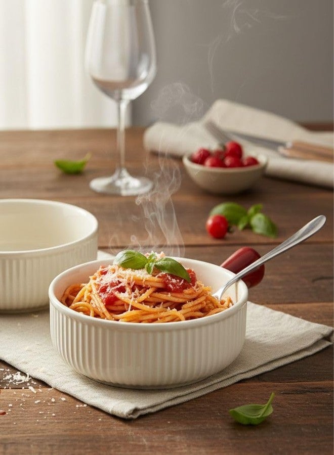 Beyond Homes Handcrafted Ceramic Snack Bowl with Handle, 15.5 cm | Dishwasher & Microwave Safe Bowl for Snacks | Ceramic Serving Bowl for Salads, Noodles, Soup, Curry (Dual Tone-White with Red) - Image 1
