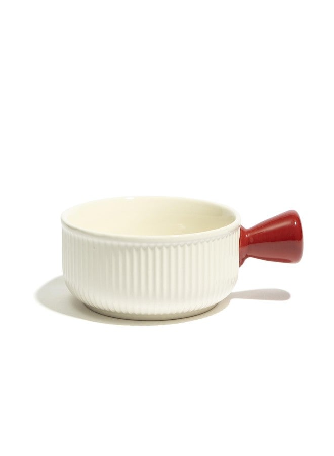 Beyond Homes Handcrafted Ceramic Snack Bowl with Handle, 15.5 cm | Dishwasher & Microwave Safe Bowl for Snacks | Ceramic Serving Bowl for Salads, Noodles, Soup, Curry (Dual Tone-White with Red) - Image 4