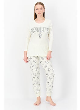 Peanuts Women 2 Pcs Sleepwear Set, Cream  - Image 1