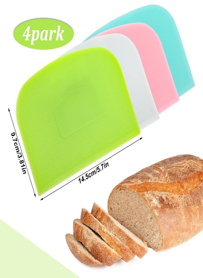 Aedida 4 Piece Plastic Dough Scraper Bowl Scraper Flexible Multipurpose Food Scraper Plastic Dough Cutter for Bread Cake Dough Fondant Icing (White, Green, Blue, Pink) - Image 2