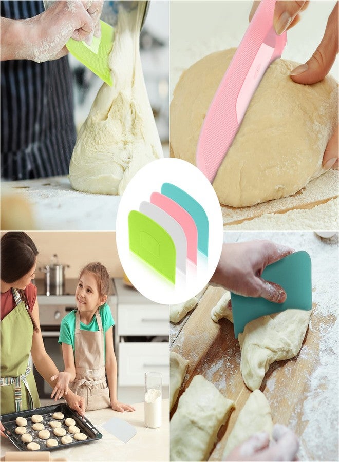 Aedida 4 Piece Plastic Dough Scraper Bowl Scraper Flexible Multipurpose Food Scraper Plastic Dough Cutter for Bread Cake Dough Fondant Icing (White, Green, Blue, Pink) - Image 5