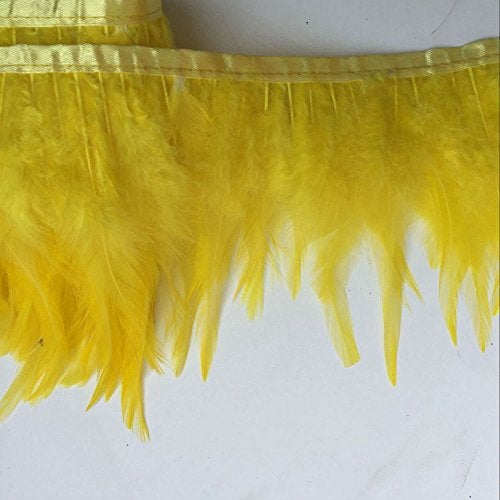 Shekyeon 2yards Rooster Hackle Feather Trim Fringe for DIY Clothing Craft Dress Decoration(Yellow) - Image 1