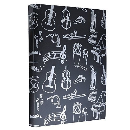 PUNK Music Sheet File Paper Storage Folder Documents Holder Blank Sheet Files Plastic A4 Size 40 Pockets (Music Instrument Black) - Image 2