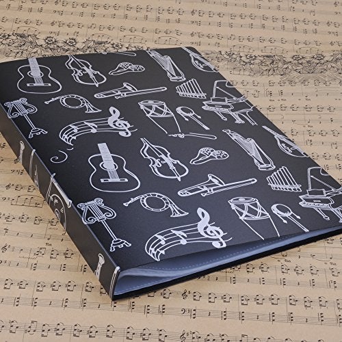 PUNK Music Sheet File Paper Storage Folder Documents Holder Blank Sheet Files Plastic A4 Size 40 Pockets (Music Instrument Black) - Image 1