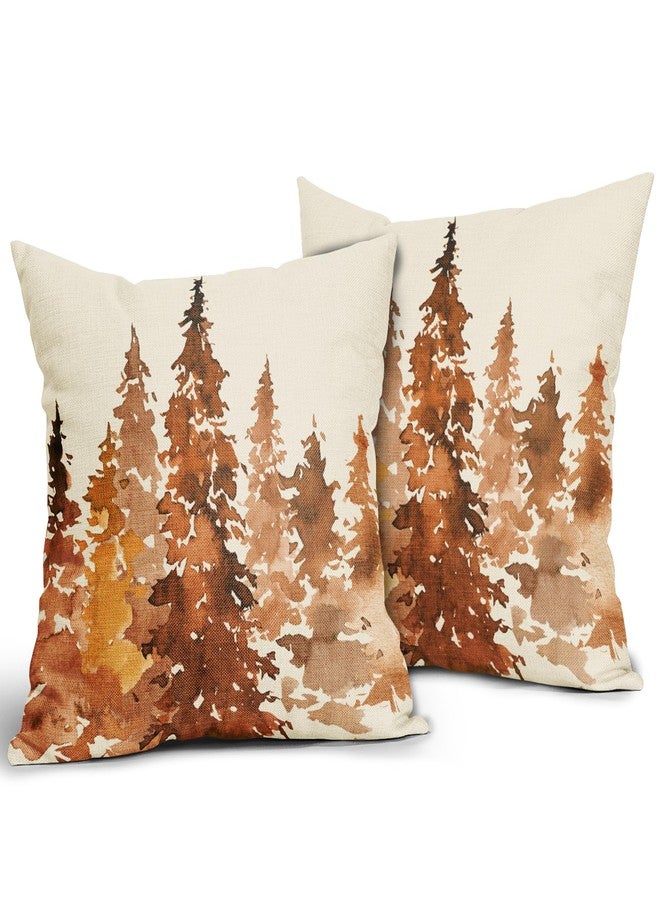 Aytipun Fall Tree Pillow Covers 18x18 Set of 2 Rustic Autumn Decor Burnt Orange Watercolor Forest Decorative Throw Pillows Nature Themed Outdoor PillowCase Farmhouse Cushion Case for Sofa Couch Bed Porch - Image 2