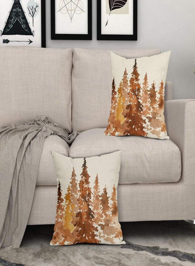 Aytipun Fall Tree Pillow Covers 18x18 Set of 2 Rustic Autumn Decor Burnt Orange Watercolor Forest Decorative Throw Pillows Nature Themed Outdoor PillowCase Farmhouse Cushion Case for Sofa Couch Bed Porch - Image 3