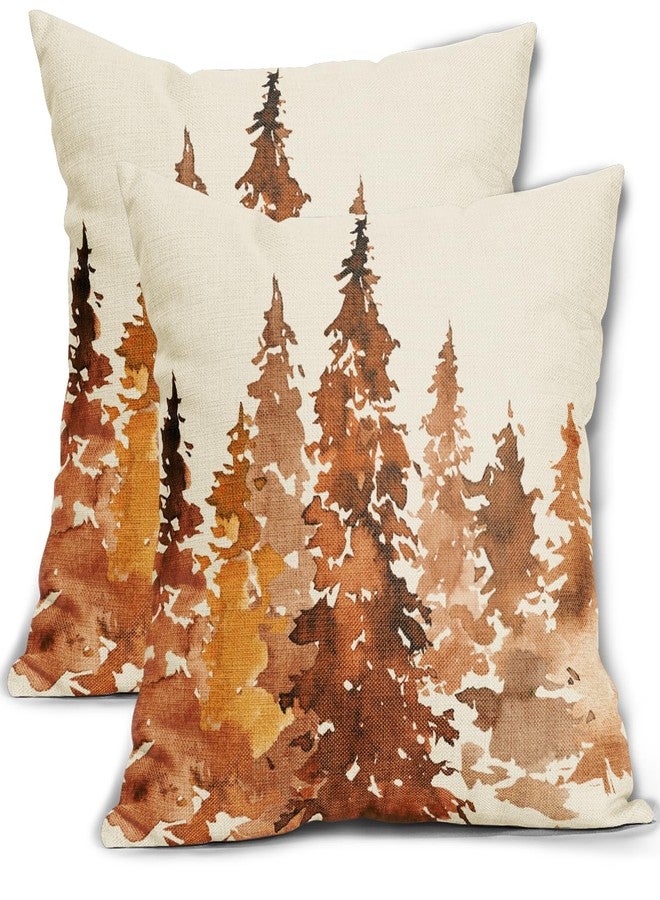 Aytipun Fall Tree Pillow Covers 18x18 Set of 2 Rustic Autumn Decor Burnt Orange Watercolor Forest Decorative Throw Pillows Nature Themed Outdoor PillowCase Farmhouse Cushion Case for Sofa Couch Bed Porch - Image 1